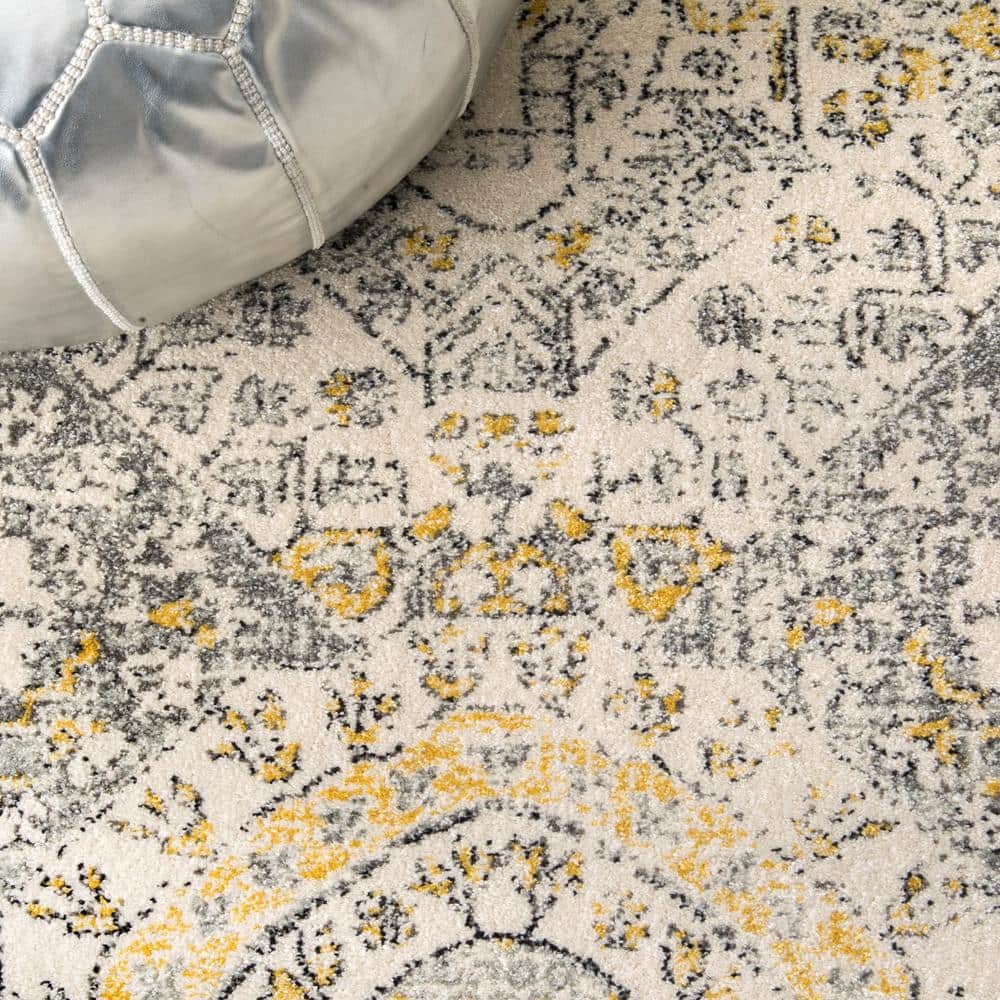 Elegant Vintage Gold Distressed Runner Rug, 2' 8" x 8'