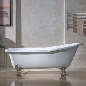 67 in. x 30.6 in. Cast Iron Single Slipper Clawfoot Soaking Bathtub with Reversible Drain in White