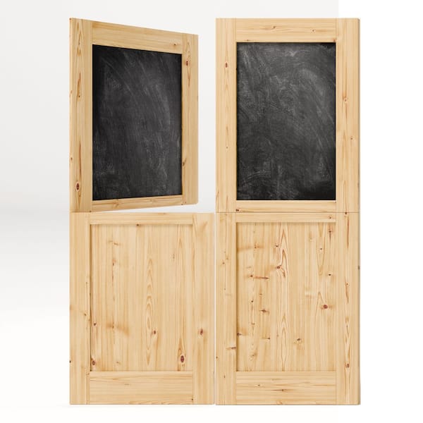 56 in. x 80 in. Light Brown, Natural Textured Wood Primed Interior Dutch Door, Half Chalkboard Split Door Slab