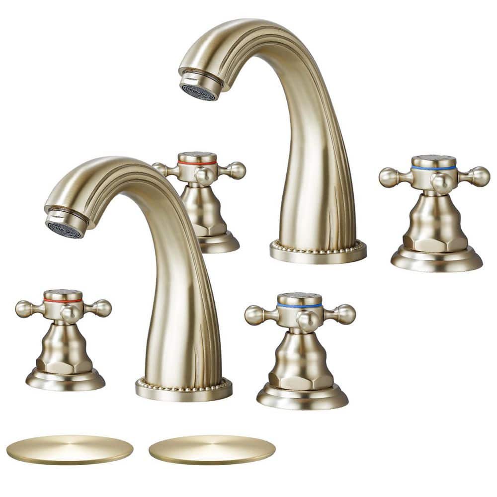 Double Handles 8 in. Widespread Bathroom Faucet 3-Hole Sink Faucet with Pop-Up Drain in Brushed Gold (2-Pack) price history on PriceWatchPro