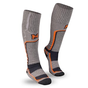 Men's Medium Dark Grey Premium 2.0 Merino Heated Socks with Two 3.7-Volt Lithium Ion Batteries and USB Charging Cable