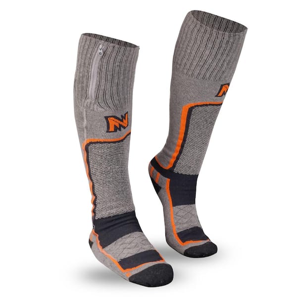 MOBILE WARMING Men's Medium Dark Grey Premium 2.0 Merino Heated Socks with Two 3.7-Volt Lithium Ion Batteries and USB Charging Cable