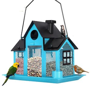 Solar Black & Blue Metal Squirrel Guard Hanging Multiple Bird Species Seed Feeder - 5 lbs. with Night Lights 1-Pack