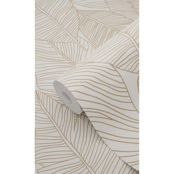 Beige Pen Drawn Leaves Print Non Woven Non-Pasted Textured Wallpaper 57 sq. ft.