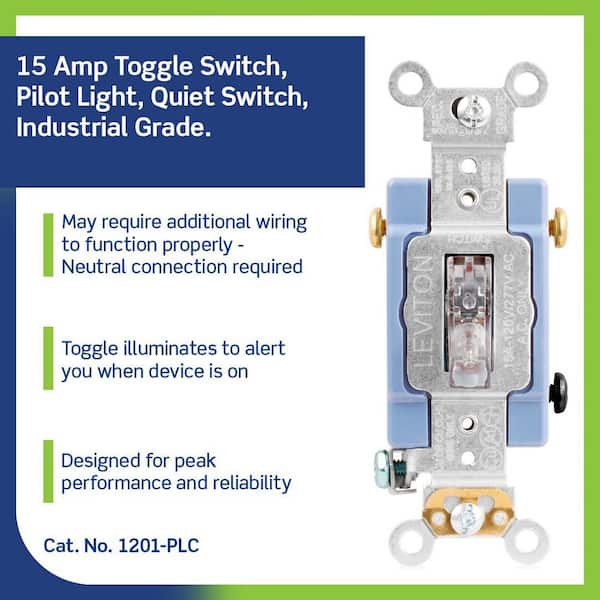 15 Amp Industrial Grade Heavy Duty Single-Pole Pilot Light Toggle Switch, Clear 1201-PLC