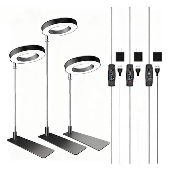 Adjustable 48-LEDs Full Spectrum Grow Lights with Base and 3-Optional Spectrums for Indoor Plants, Black (3-Pack)