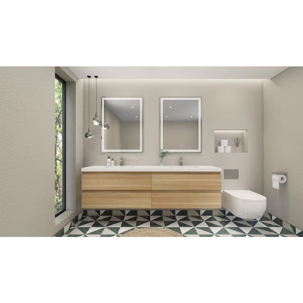 Moreno Bath Bohemia 84 in. W Bath Vanity in White Oak with Reinforced Acrylic Vanity Top in White with White Basins
