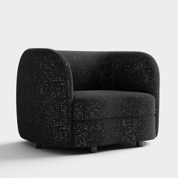 Julia Black Boucle Polyester Fabric Modern Accent Barrel Chair With Wood Legs