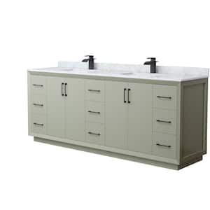 Strada 84 in. W x 22 in. D x 35 in. H Double Bath Vanity in Light Green with White Carrara Marble Top