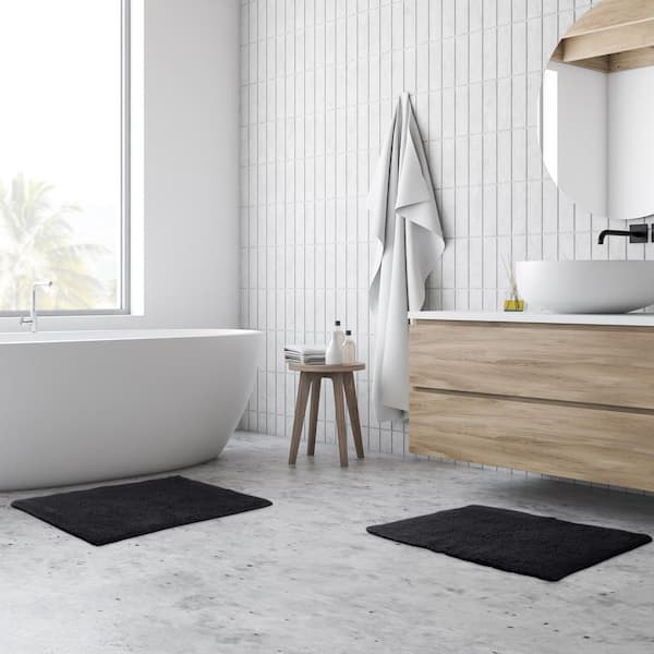 Black 2-Piece Cotton Bath Mat Set