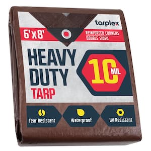 Tarplex 6 ft. x 8 ft. Brown Silver Heavy-Duty Tarp 10 Mil Poly, Waterproof, UV Resistant, for Patio Pool Cover Roof Tent