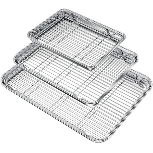 6-Piece Stainless Steel Baking Sheet with Cooling Rack Set Non Toxic, Heavy Duty, Easy Clean (3 Pans + 3 Racks)