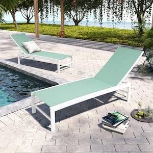 Full Flat 2-Piece Aluminum Adjustable Outdoor Chaise Lounge in Green