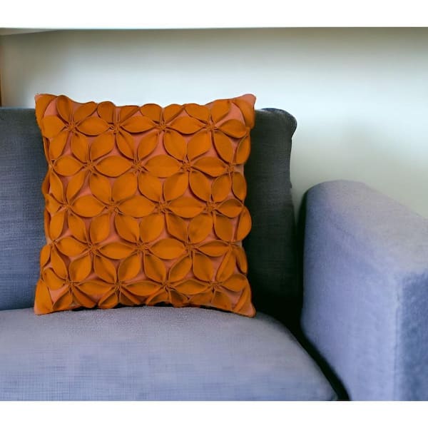 HomeRoots Orange Solid Polyester 18 in. x 18 in. Throw Pillow