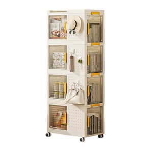 51.6 in. Tall Cream Plastic 4-Tier Rolling Storage Bookcase Mobile Utility Storage Organizer Storage Bins