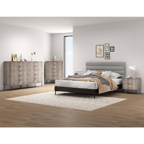 Manhattan Comfort DUMBO Rustic Grey 2-Drawer Nightstand, 5-Drawer Chest and 10-Drawer 69.68 in. Dresser with SNAP Tool-Free Assembly