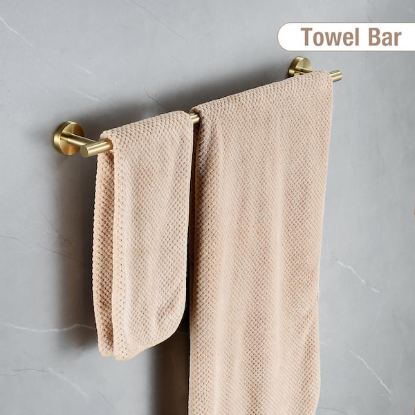 6-Piece Bath Hardware Set with Towel Ring Toilet Paper Holder Towel Hook and Towel Bar in Brushed Gold