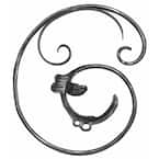 14-9/16 in. x 13 in. x 1/2 in. Wrought Iron Round Bar Forged Leaf End Raw Left Hand Scroll