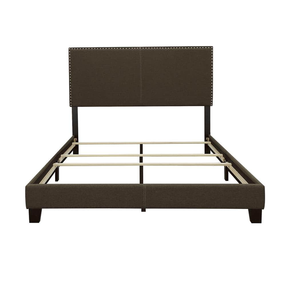 Charcoal Gray Queen Upholstered Bed with Sleek Nailhead Trim