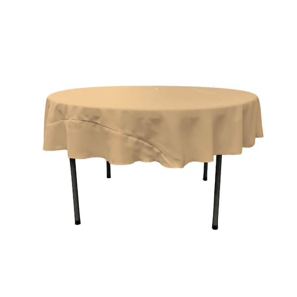 LA Linen Khaki 72 in. Round Polyester Poplin Tablecloth