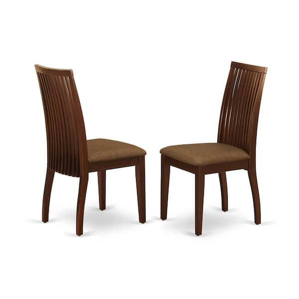East West Furniture Mahogany Linen Fabric Upholstered Wood Chairs With Cushion, (Set of 2)