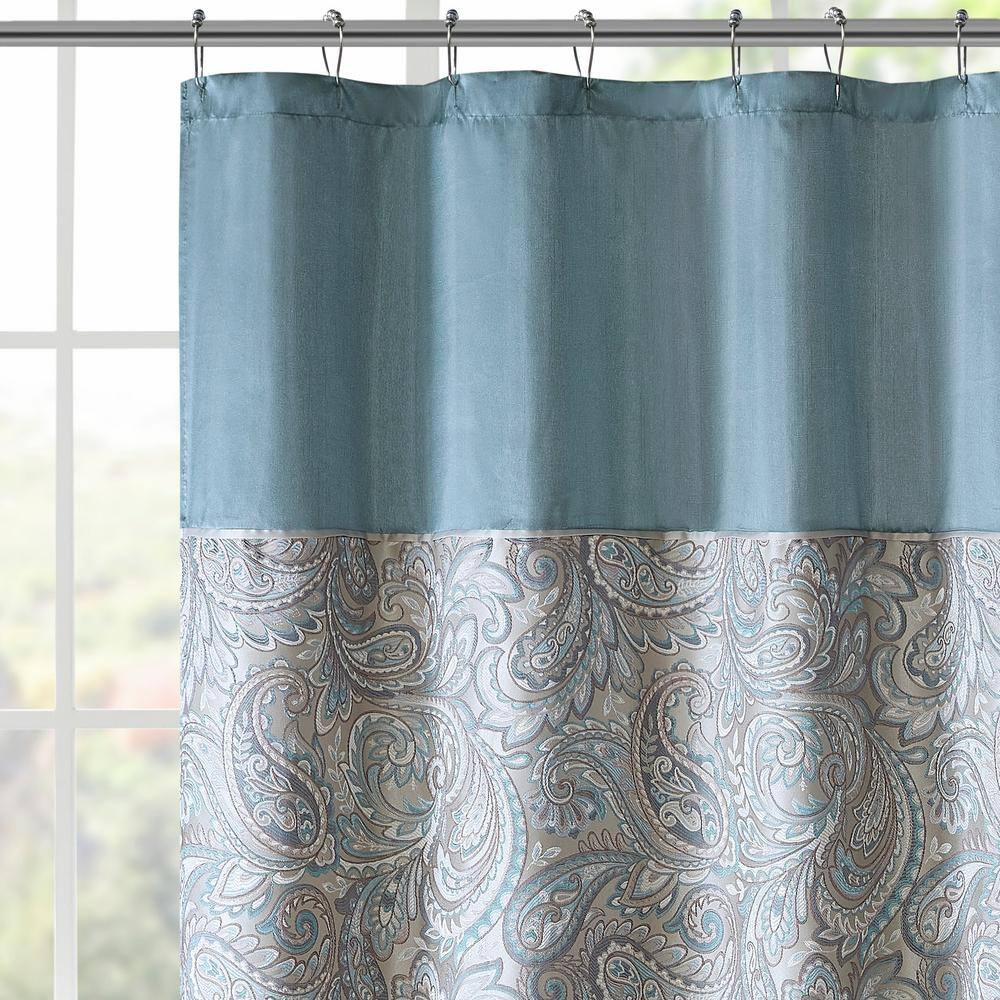Teal Paisley Jacquard Faux Silk Shower Curtain 72x72