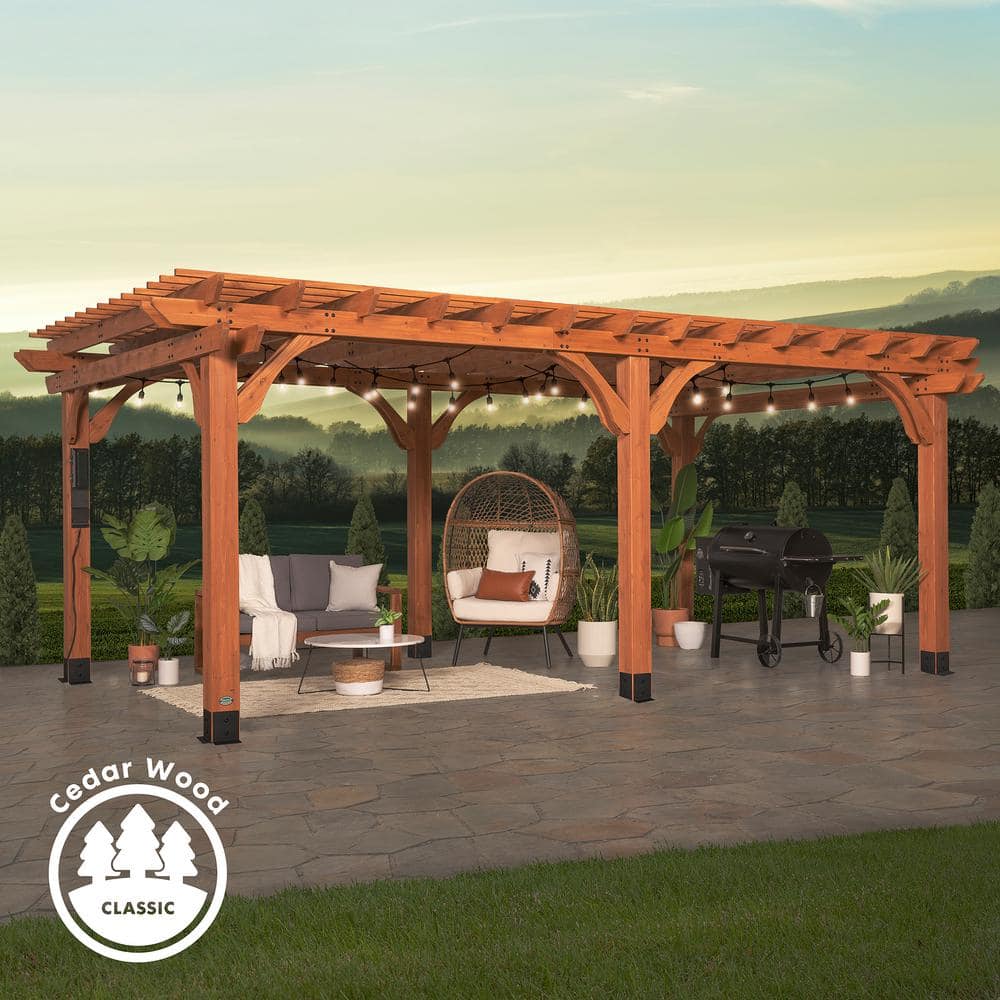 Buy Beaumont 20 ft. x 12 ft. Light Brown All Cedar Wooden Pergola