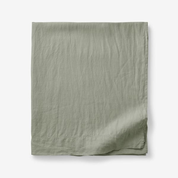 The Company Store Legends Hotel Moss Green Solid Washed Linen Full Flat Sheet