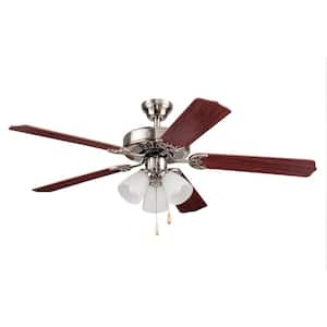 52 in. Indoor Dual Mount Ceiling Fan, 5 Maple/Cherry Blades, Brushed Nickel