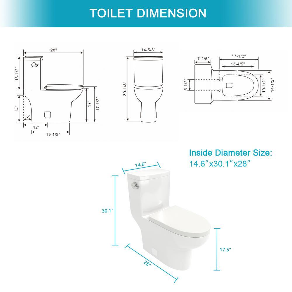 White Ceramic One-Piece Elongated Toilet with Soft-Closing Seat