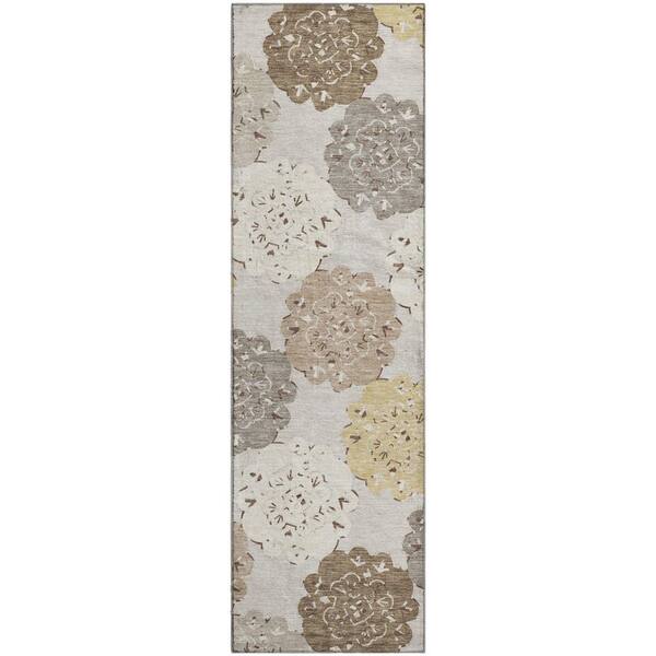 Mayfield Premium Machine Washable Abstract AMF2353 Pearl 2 ft. x 7 ft. Runner Rug
