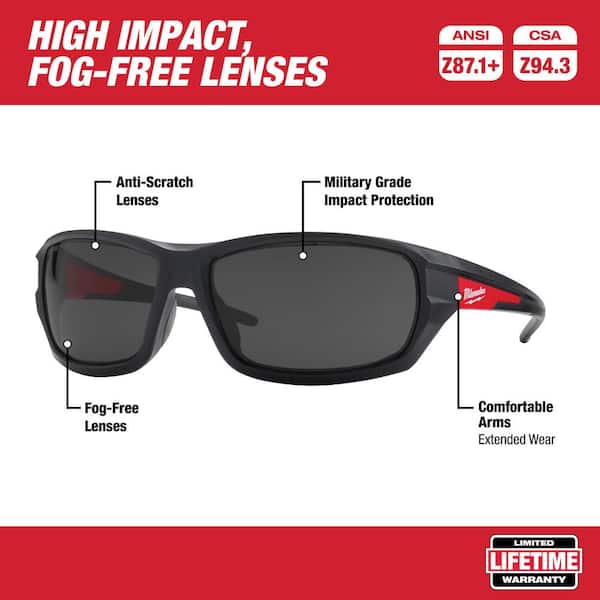 Performance Safety Glasses with Tinted Fog-Free Lenses & Banded Reusable Red Earplugs with 25 dB Noise Reduction Rating