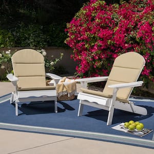 Malibu White Folding Wood Adirondack Chairs with Khaki Cushions (2-Pack)