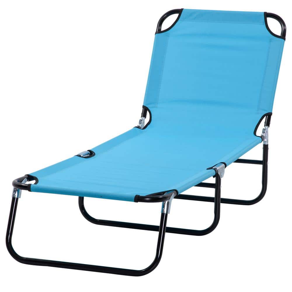 1-Piece Folding Blue Metal Outdoor Chaise Loung, Sun Tanning Chairs with 5-