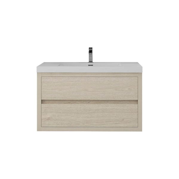 Louis 36 in. W x 20 in. D x 22 in. H Single Sink Floating Bath Vanity in Light Wood with White Acrylic Top