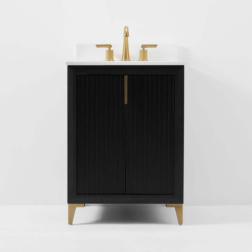 Turlington 24" Black Oak Vanity with White Quartz Top