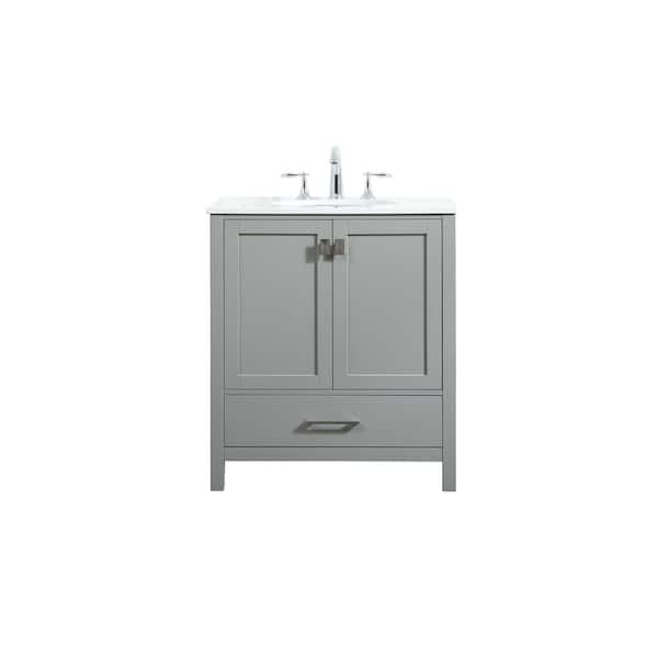 Unbranded Simply Living 30 in. W x 22 in. D x 34 in. H Bath Vanity in Grey with Calacatta White Engineered Marble Top