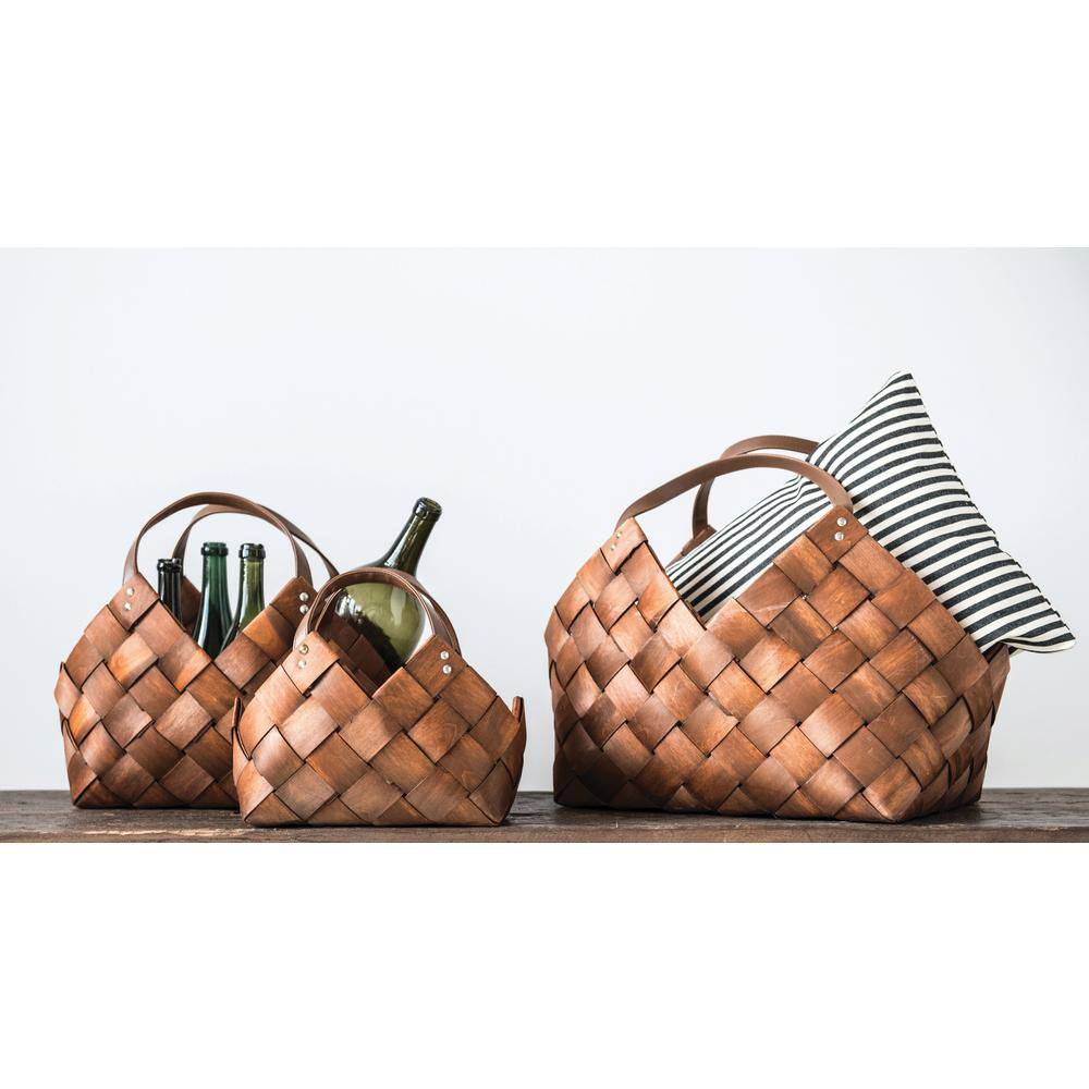 Elegant Rectangular Seagrass Storage Baskets with Leather Handles - Set of 3