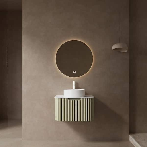 Nivencai 24 in. Floating Avocado Green Bath Vanity with White Ceramic Top and White Ceramic Basin