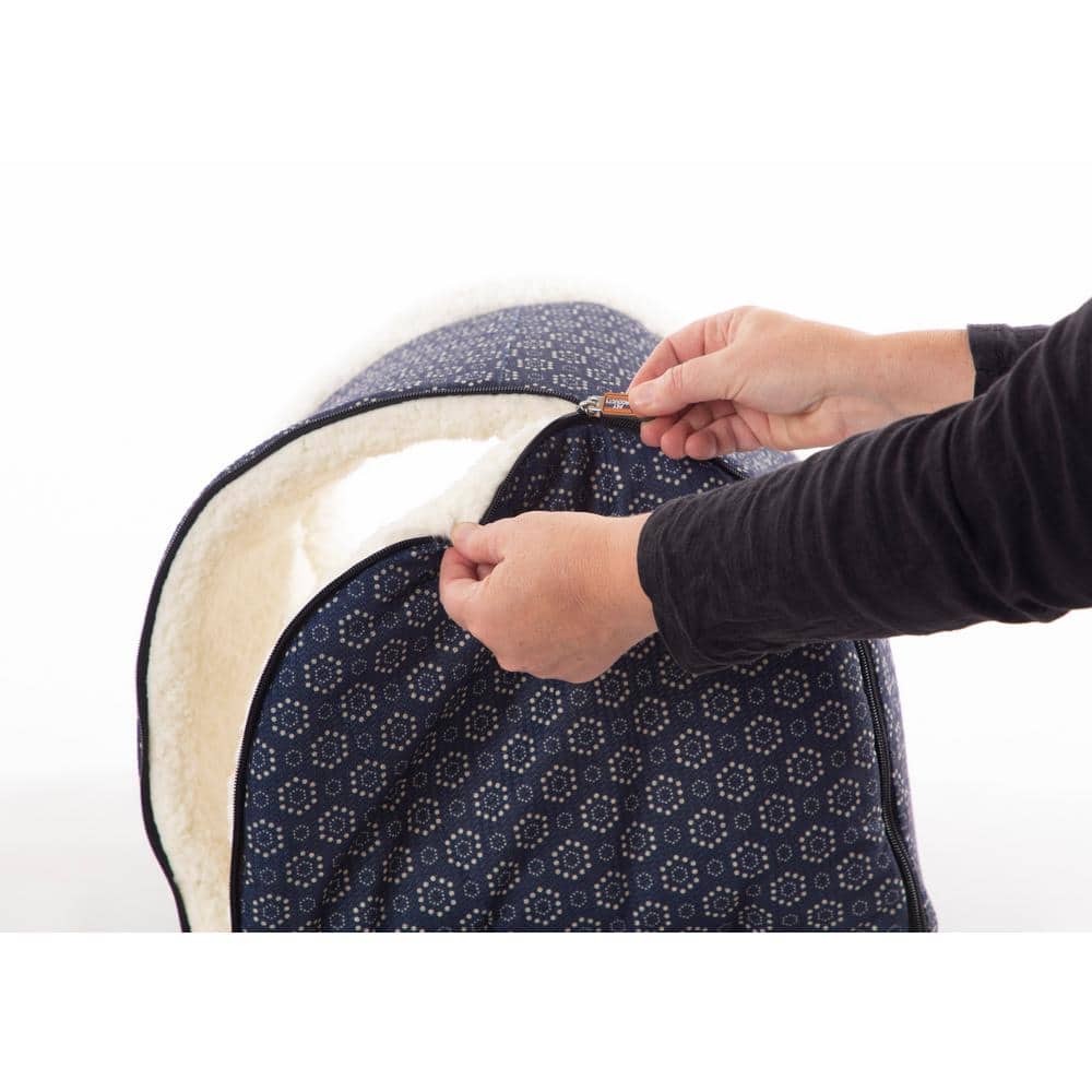 Navy Geo Flower Heated Cat Cave with Fleece Interior