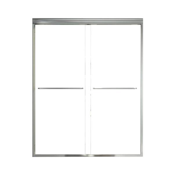 ANGELES HOME 60 in. W x 72 in. H Sliding Semi-Frameless Shower Door in Chrome with 5/16 in. (8mm) Clear Glass
