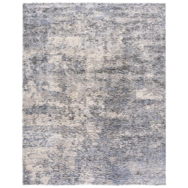 Berber Shag 8 ft. x 10 ft. Ivory/Gray Abstract Modern Area Rug