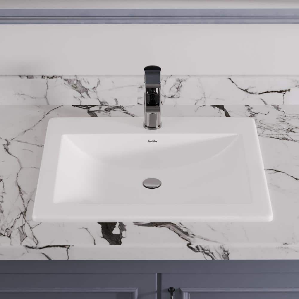 21'' White Gloss Ceramic Rectangular Drop-In Bathroom Sink
