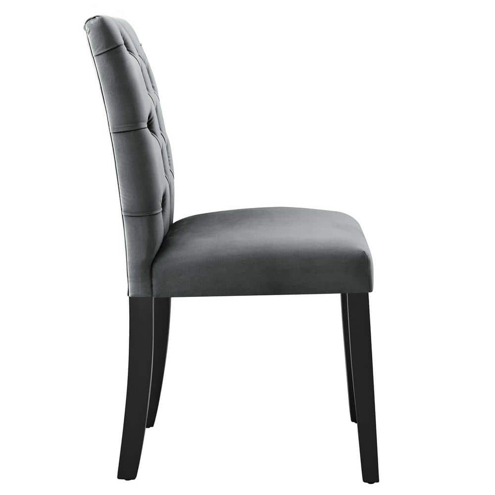 Gray Velvet Upholstered Side Chair with Wood Legs