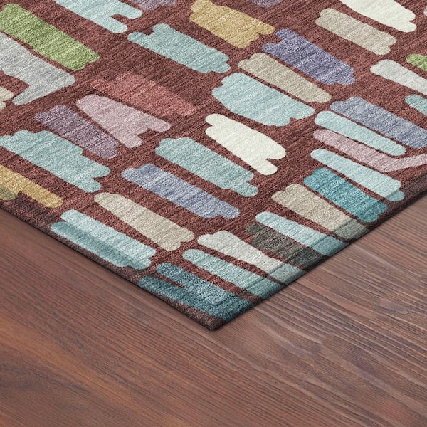 Chantille Machine Washable Indoor/Outdoor Abstract ACN2377 Burgundy 8 ft. x 8 ft. Round Rug