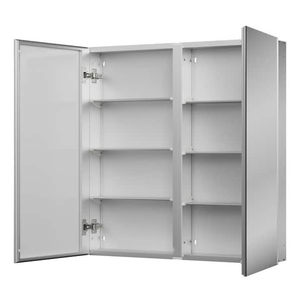 40 in. W x 32 in. H Rectangular Frameless Aluminum Silver Recessed or Surface Mount Medicine Cabinet with Mirror
