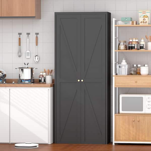 Metal Storage Cabinet Kitchen Pantry Cabinet with Adjustable Shelves Tall Steel Cabinet Locker for Kitchen in Black