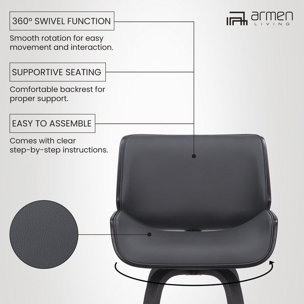 26" Gray Faux Leather Swivel Wood Counter Stool