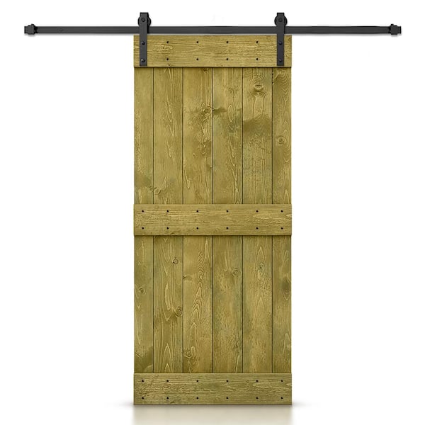 CALHOME Mid-Bar Series 36 in. x 84 in. Pre-Assembled Jungle Green Stained Wood Interior Sliding Barn Door with Hardware Kit