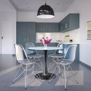 Bristol Mid-Century Modern Black/White Wood 35.43 in. Pedestal Base Dining Table 4 Seater